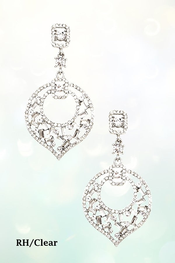 CRYSTAL GEM LEAF SHAPE DANGLE EARRING