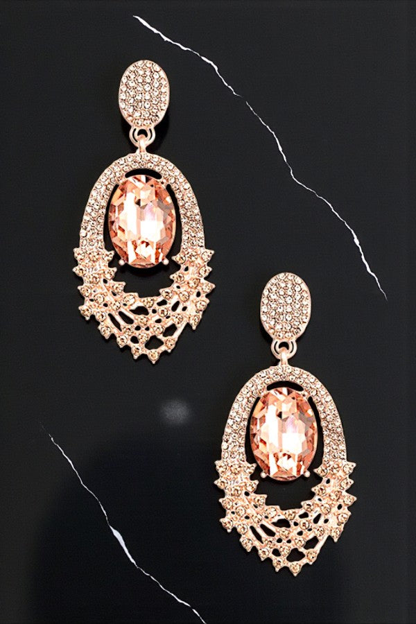 OVAL CRYSTAL GEM RHINESTONE PAVE DROP EARRING