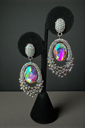 OVAL CRYSTAL GEM RHINESTONE PAVE DROP EARRING