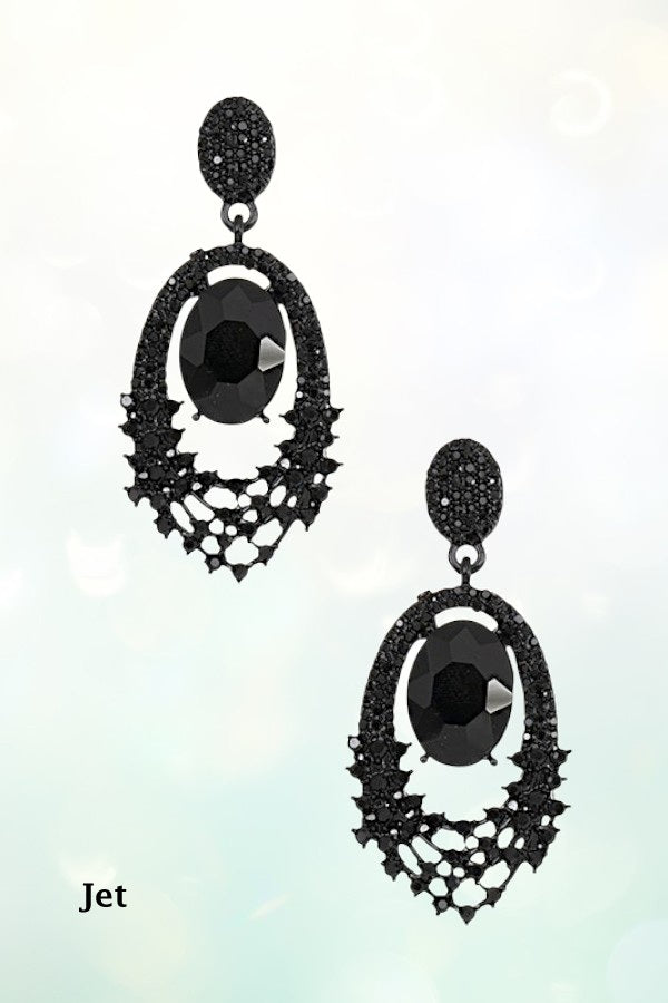 OVAL CRYSTAL GEM RHINESTONE PAVE DROP EARRING