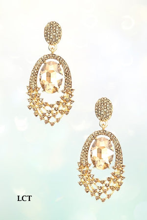 OVAL CRYSTAL GEM RHINESTONE PAVE DROP EARRING