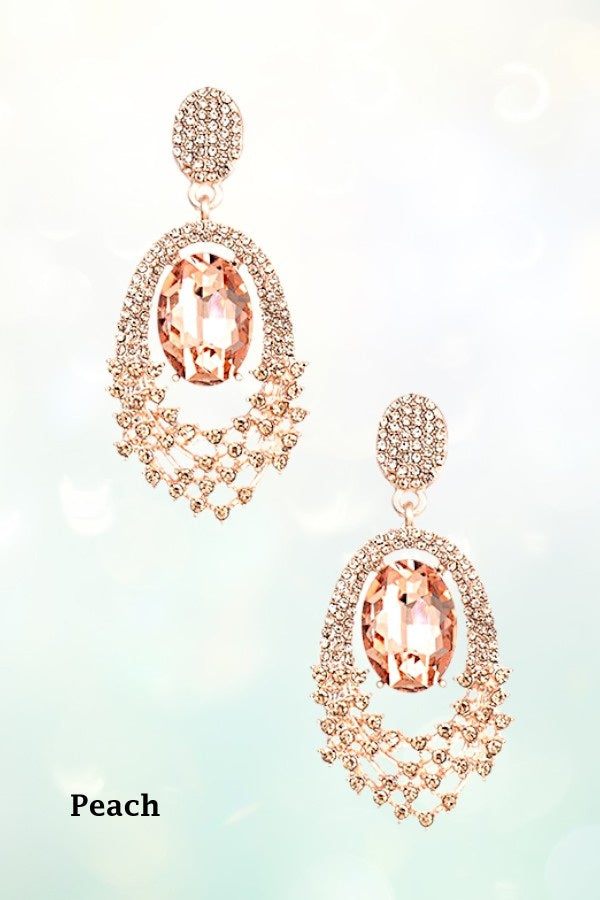 OVAL CRYSTAL GEM RHINESTONE PAVE DROP EARRING
