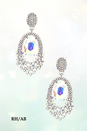 OVAL CRYSTAL GEM RHINESTONE PAVE DROP EARRING