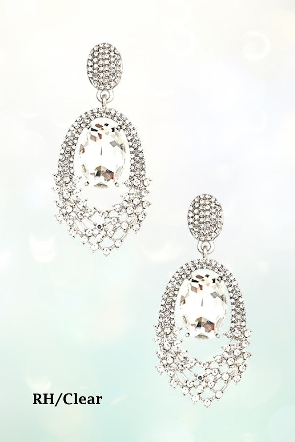 OVAL CRYSTAL GEM RHINESTONE PAVE DROP EARRING