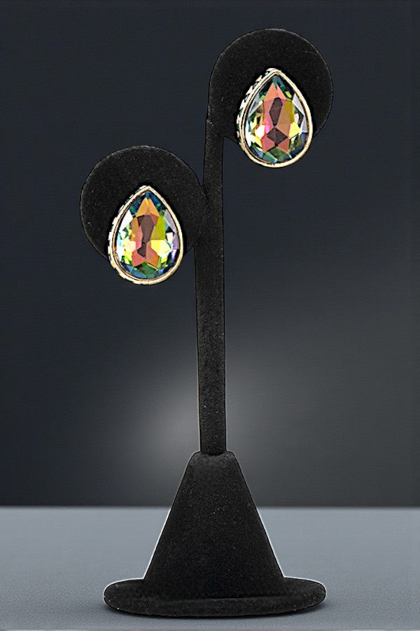 FACETED CRYSTAL GEM TEARDROP POST EARRING