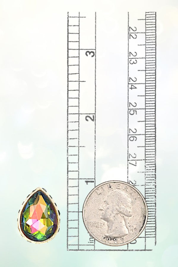 FACETED CRYSTAL GEM TEARDROP POST EARRING