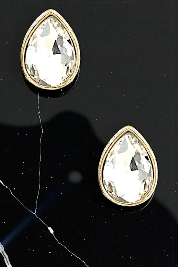FACETED CRYSTAL GEM TEARDROP POST EARRING