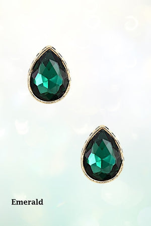FACETED CRYSTAL GEM TEARDROP POST EARRING