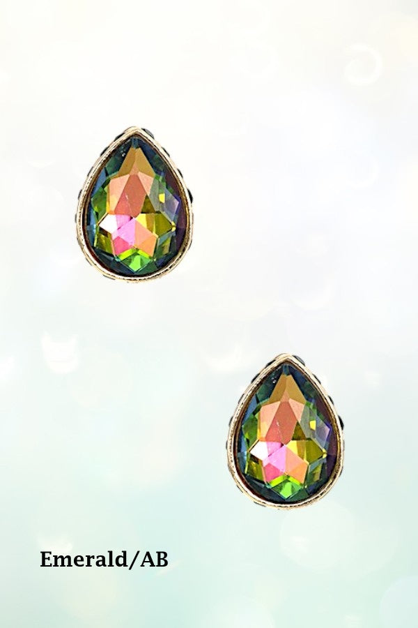 FACETED CRYSTAL GEM TEARDROP POST EARRING