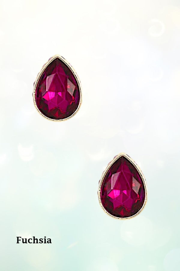 FACETED CRYSTAL GEM TEARDROP POST EARRING