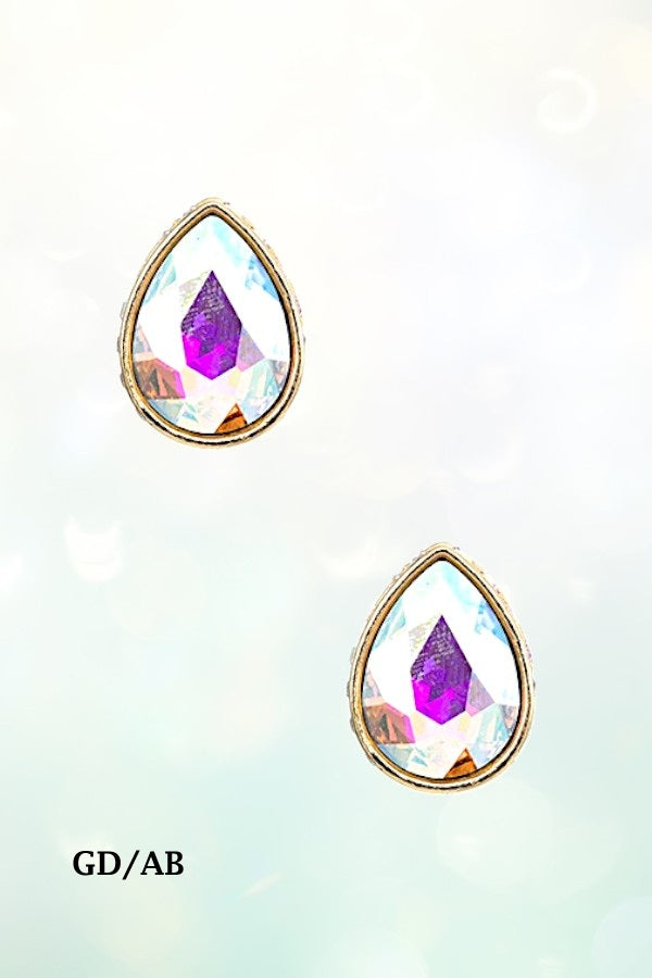 FACETED CRYSTAL GEM TEARDROP POST EARRING