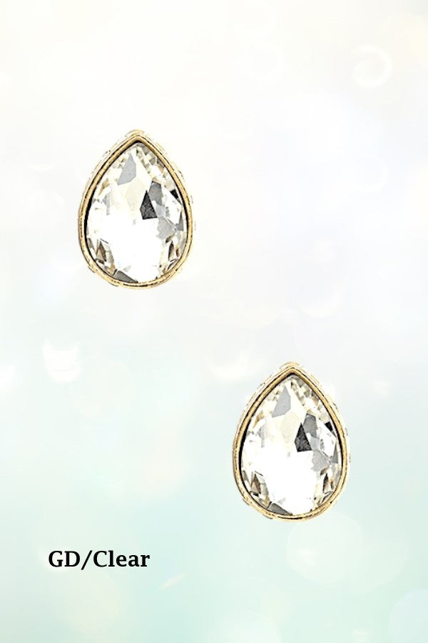 FACETED CRYSTAL GEM TEARDROP POST EARRING