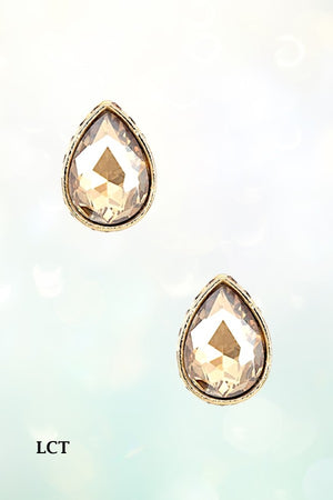 FACETED CRYSTAL GEM TEARDROP POST EARRING