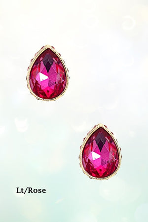 FACETED CRYSTAL GEM TEARDROP POST EARRING