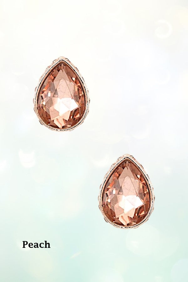 FACETED CRYSTAL GEM TEARDROP POST EARRING