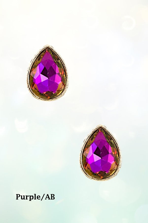 FACETED CRYSTAL GEM TEARDROP POST EARRING