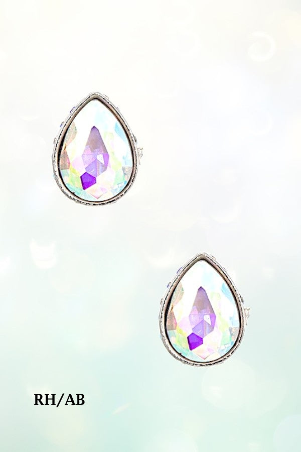 FACETED CRYSTAL GEM TEARDROP POST EARRING