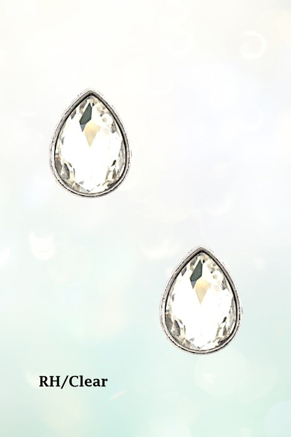 FACETED CRYSTAL GEM TEARDROP POST EARRING