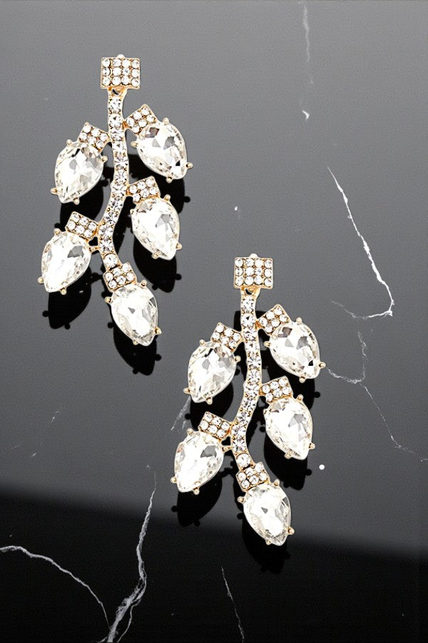 FACETED CRYSTAL GEM VINE ACCENT DROP EARRING