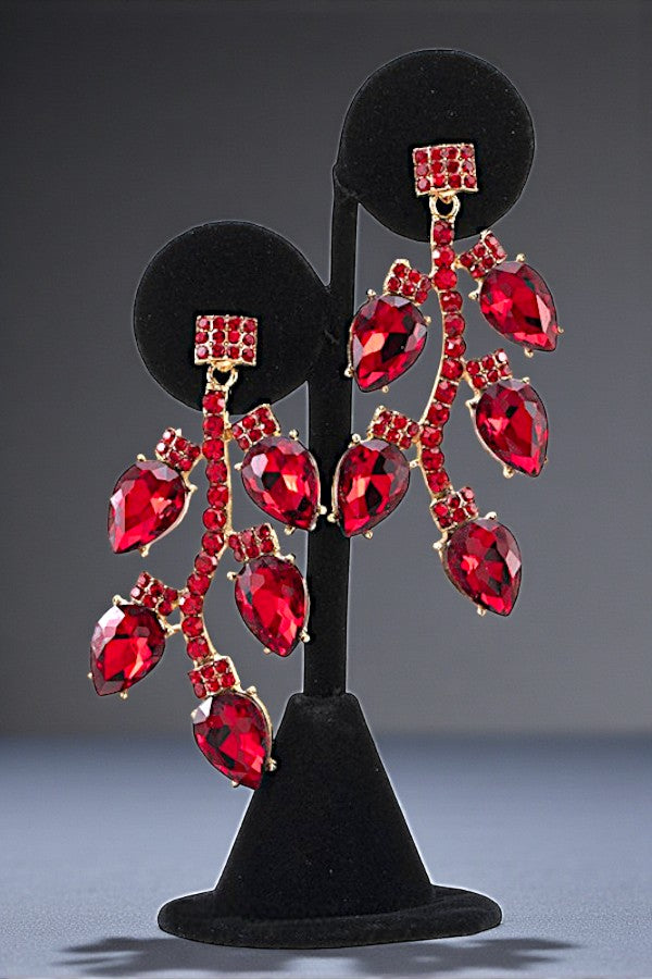 FACETED CRYSTAL GEM VINE ACCENT DROP EARRING