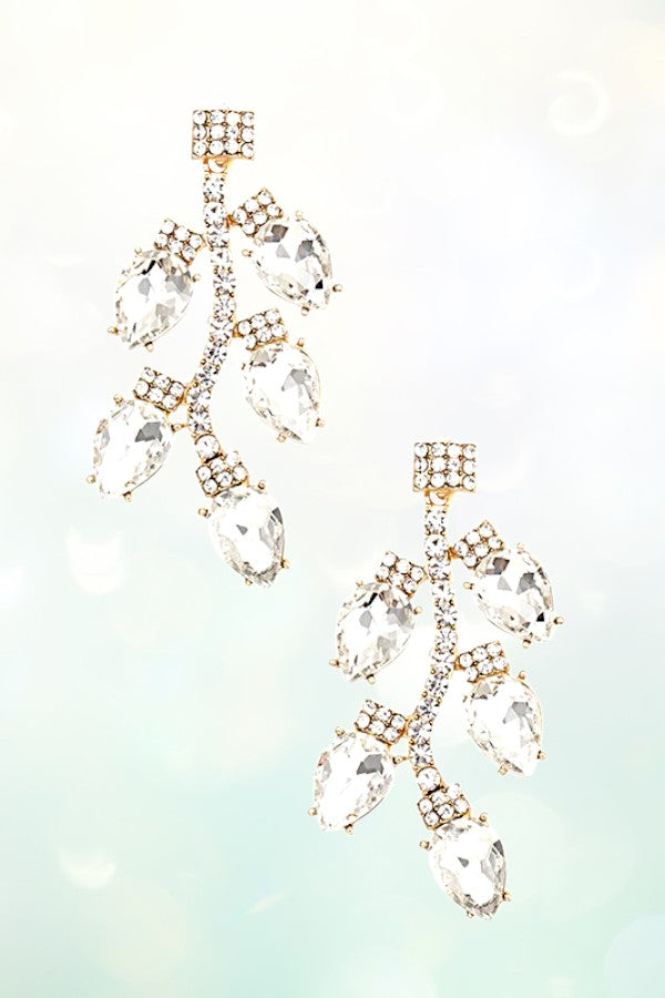 FACETED CRYSTAL GEM VINE ACCENT DROP EARRING
