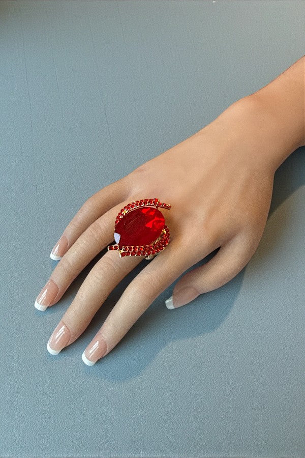 CRYSTAL AND RHINESTONE OVAL STRETCH RING