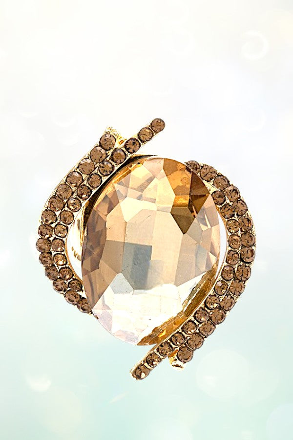 CRYSTAL AND RHINESTONE OVAL STRETCH RING