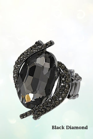 CRYSTAL AND RHINESTONE OVAL STRETCH RING
