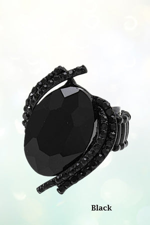 CRYSTAL AND RHINESTONE OVAL STRETCH RING