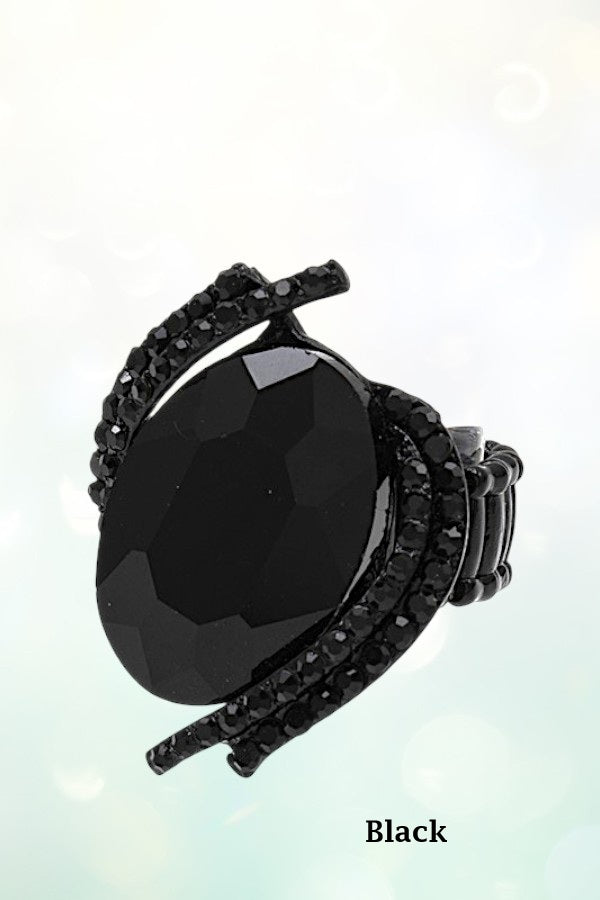 CRYSTAL AND RHINESTONE OVAL STRETCH RING