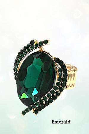 CRYSTAL AND RHINESTONE OVAL STRETCH RING