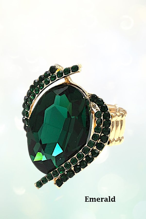 CRYSTAL AND RHINESTONE OVAL STRETCH RING