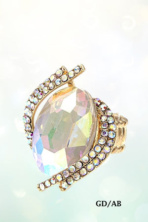 CRYSTAL AND RHINESTONE OVAL STRETCH RING