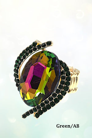 CRYSTAL AND RHINESTONE OVAL STRETCH RING