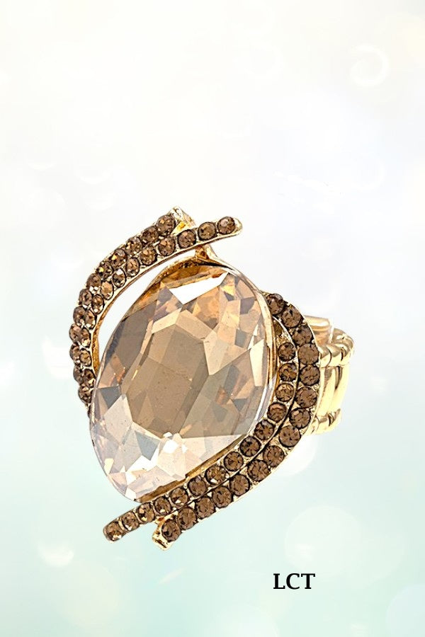 CRYSTAL AND RHINESTONE OVAL STRETCH RING
