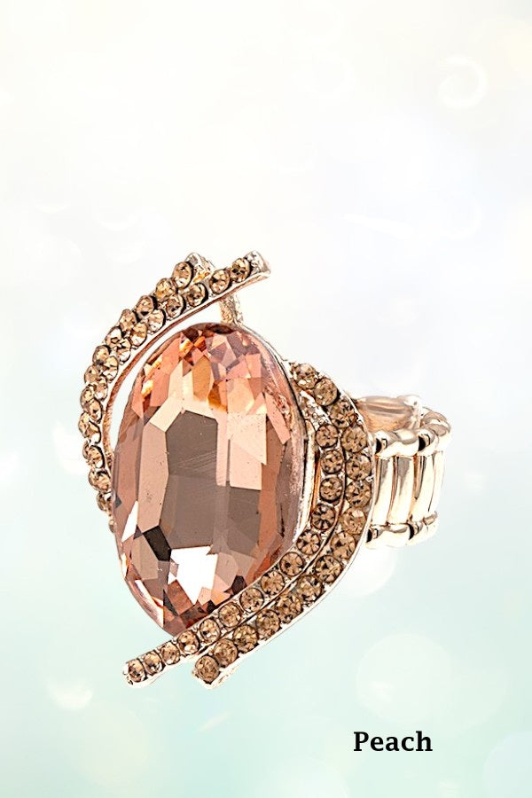 CRYSTAL AND RHINESTONE OVAL STRETCH RING