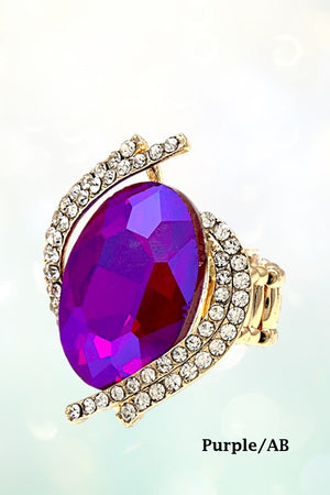 CRYSTAL AND RHINESTONE OVAL STRETCH RING