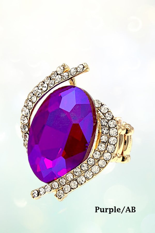 CRYSTAL AND RHINESTONE OVAL STRETCH RING