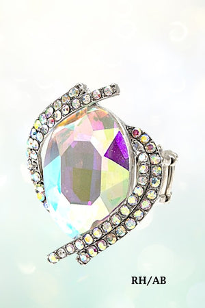CRYSTAL AND RHINESTONE OVAL STRETCH RING