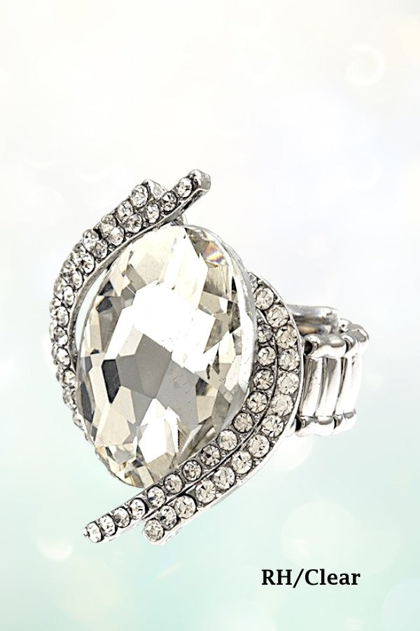 CRYSTAL AND RHINESTONE OVAL STRETCH RING