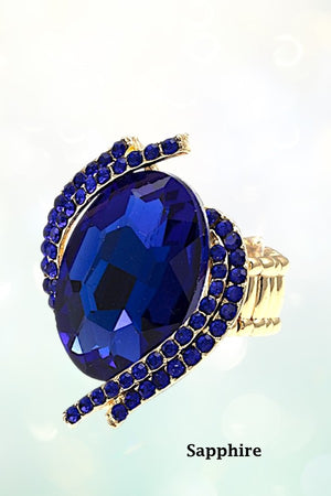CRYSTAL AND RHINESTONE OVAL STRETCH RING