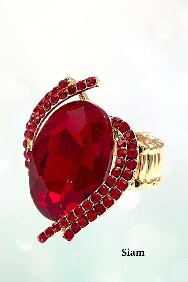 CRYSTAL AND RHINESTONE OVAL STRETCH RING