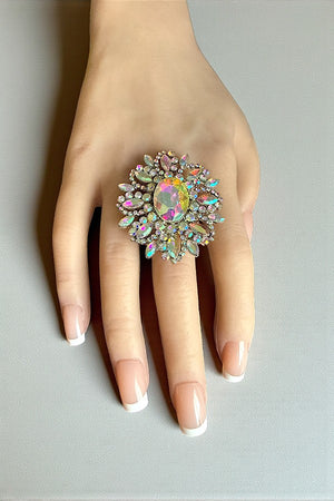 CRYSTAL GEM PAVE FLORAL STRETCH RING