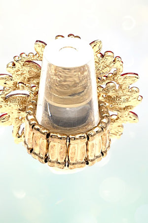 CRYSTAL GEM PAVE FLORAL STRETCH RING