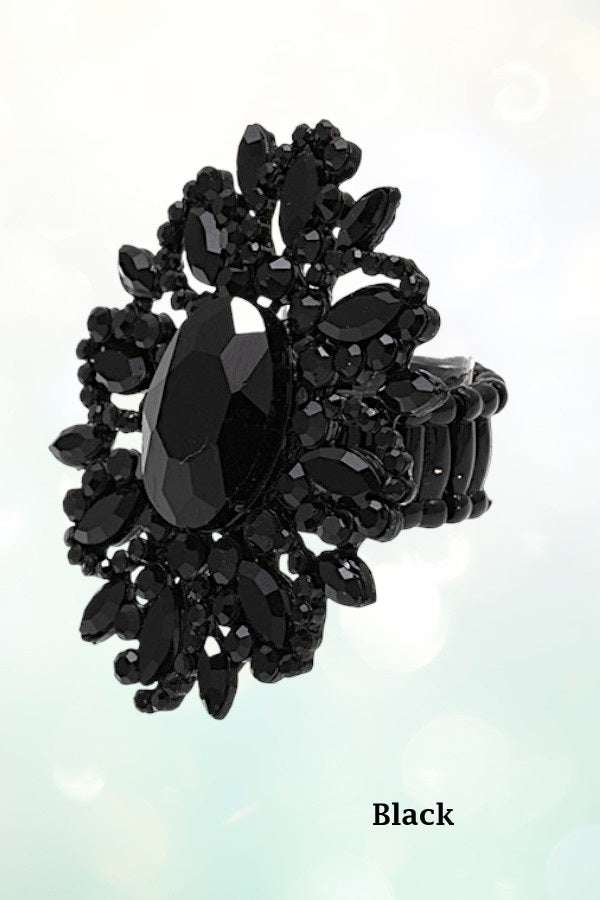 CRYSTAL GEM PAVE FLORAL STRETCH RING