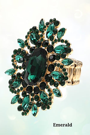 CRYSTAL GEM PAVE FLORAL STRETCH RING