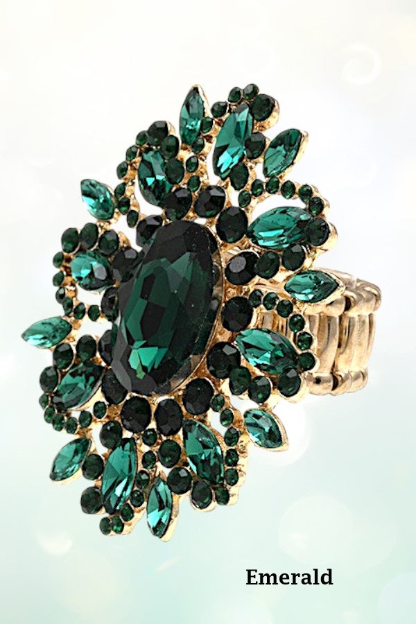 CRYSTAL GEM PAVE FLORAL STRETCH RING