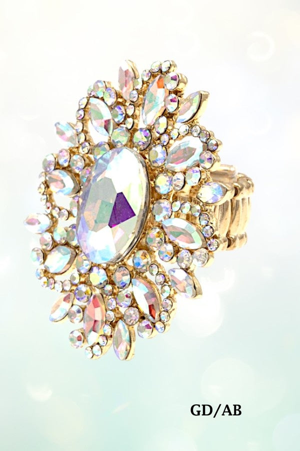 CRYSTAL GEM PAVE FLORAL STRETCH RING