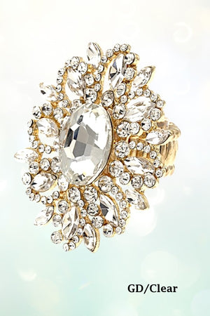 CRYSTAL GEM PAVE FLORAL STRETCH RING