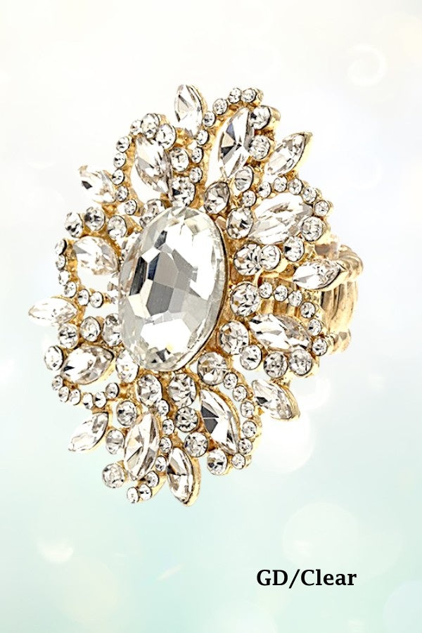 CRYSTAL GEM PAVE FLORAL STRETCH RING